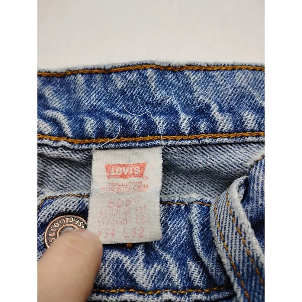 Levi's 505 Men's Straight Leg Stretch Denim Blue Jeans 34x32 Distressed grunge